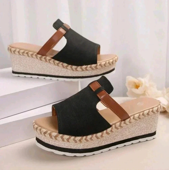 Summer New One-Piece Open Toe Fashion Women Wedge Thick-Soled Slippers - Picture 3 of 7